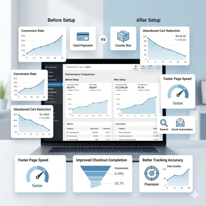 Στατιστική απεικόνιση απόδοσης WooCommerce eshop με βελτίωση σε conversion, checkout και tracking