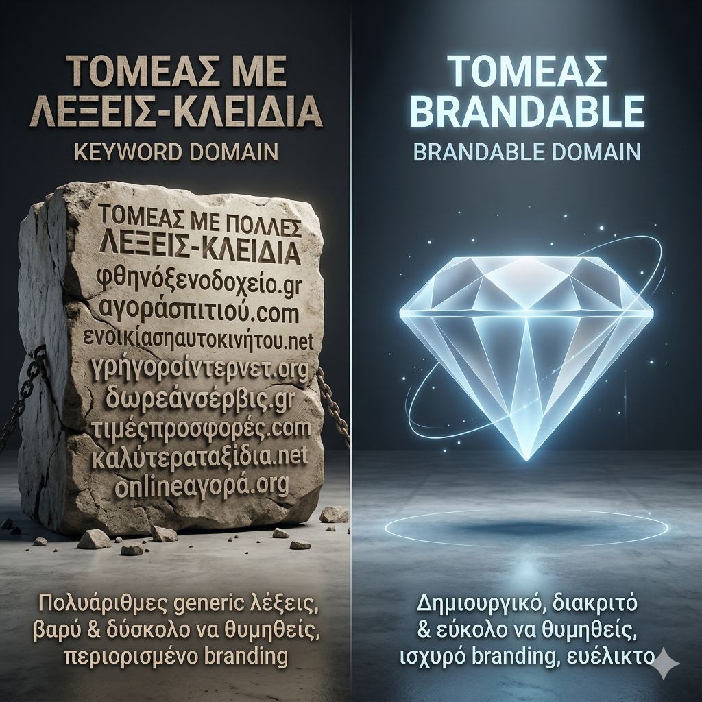 Σύγκριση ανάμεσα σε brandable domain και domain με λέξεις-κλειδιά