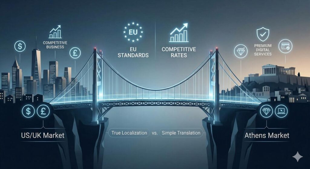Graph showing the bridging of the cultural gap between foreign markets and Greece for outsourcing marketing.