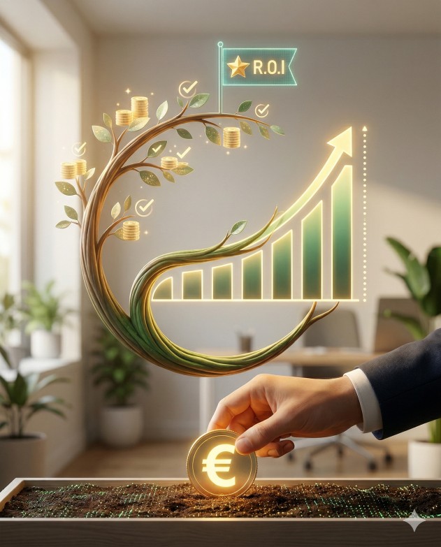 Εικόνα που συμβολίζει τη μετατροπή του marketing κόστους σε κερδοφόρα επένδυση (ROI).