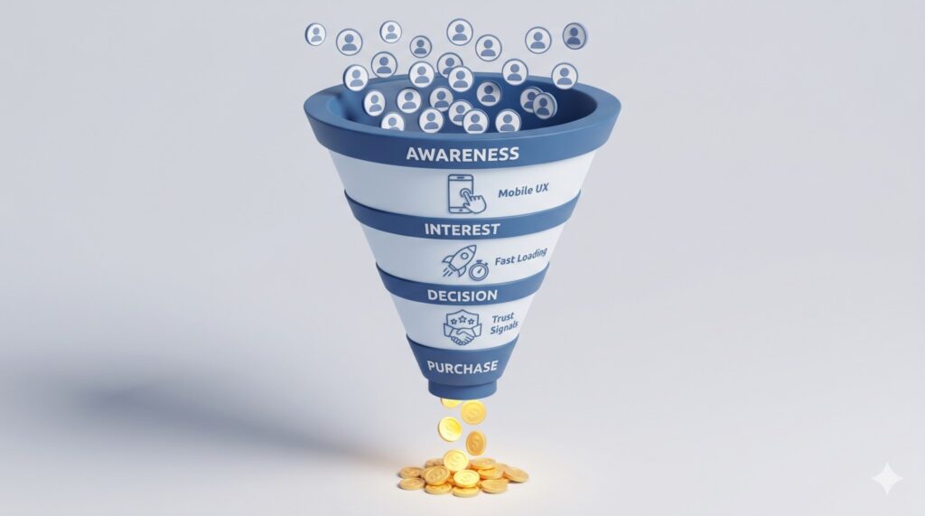 Infographic που αναλύει τα στάδια βελτιστοποίησης του checkout funnel για ελληνικά e-shops.