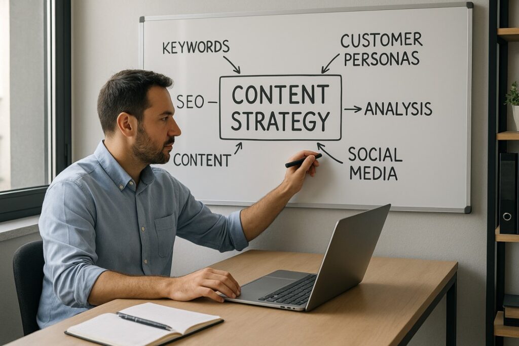 Επιχειρηματίας να σχεδιάζει content marketing στρατηγική