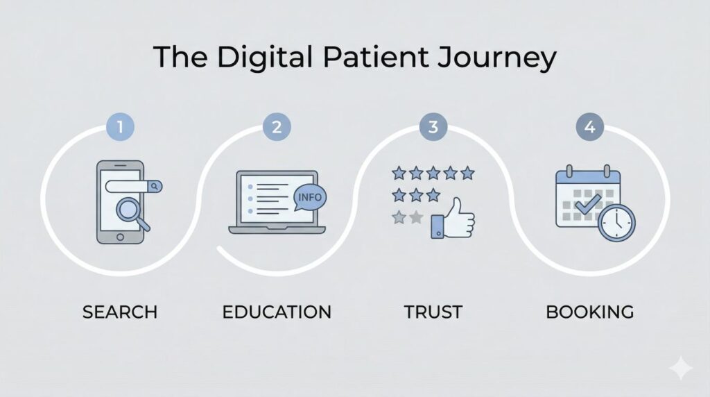 Γράφημα που δείχνει τη διαδρομή του ασθενή από το Dr. Google στο ιατρείο.