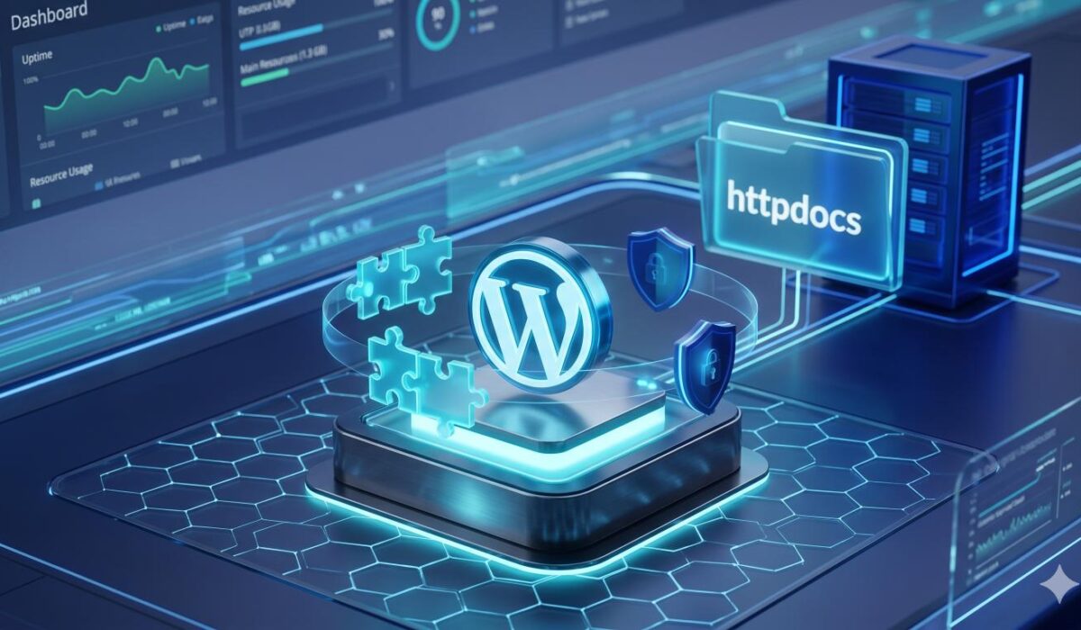Εγκατάσταση WordPress μέσω Plesk panel, παρουσιάζοντας το εργαλείο WP Toolkit και την τοποθέτηση στον φάκελο httpdocs.